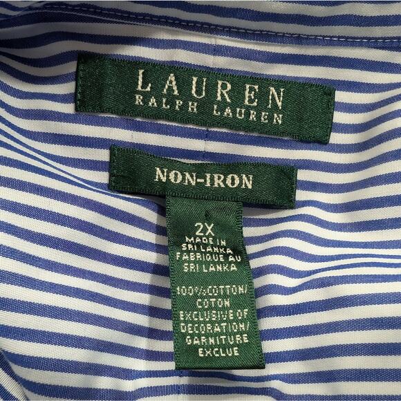 Ralph Lauren Blouse Blue White Stripe Cotton Top Non Iron Women's Size 2X - Picture 6 of 7